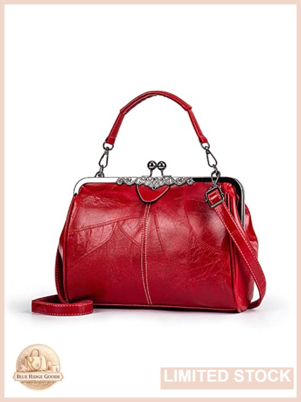 Vintage Kiss Lock Satchel Leather Crossbody Handbag